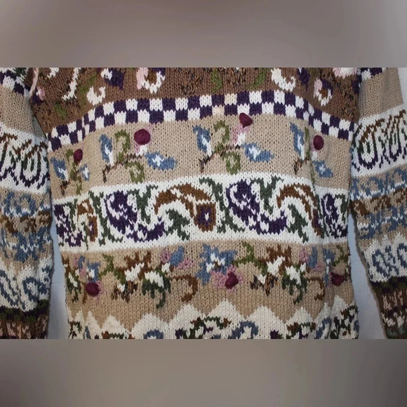 Women’s Vintage Knit Patterned Mockneck Cottagecore Neutral Toned Sweater Small - Picture 3 of 16